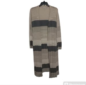 Cabi Extra Long Open Front Cardigan, Tan/Cream/Gray, sz M, LIKE NEW!
